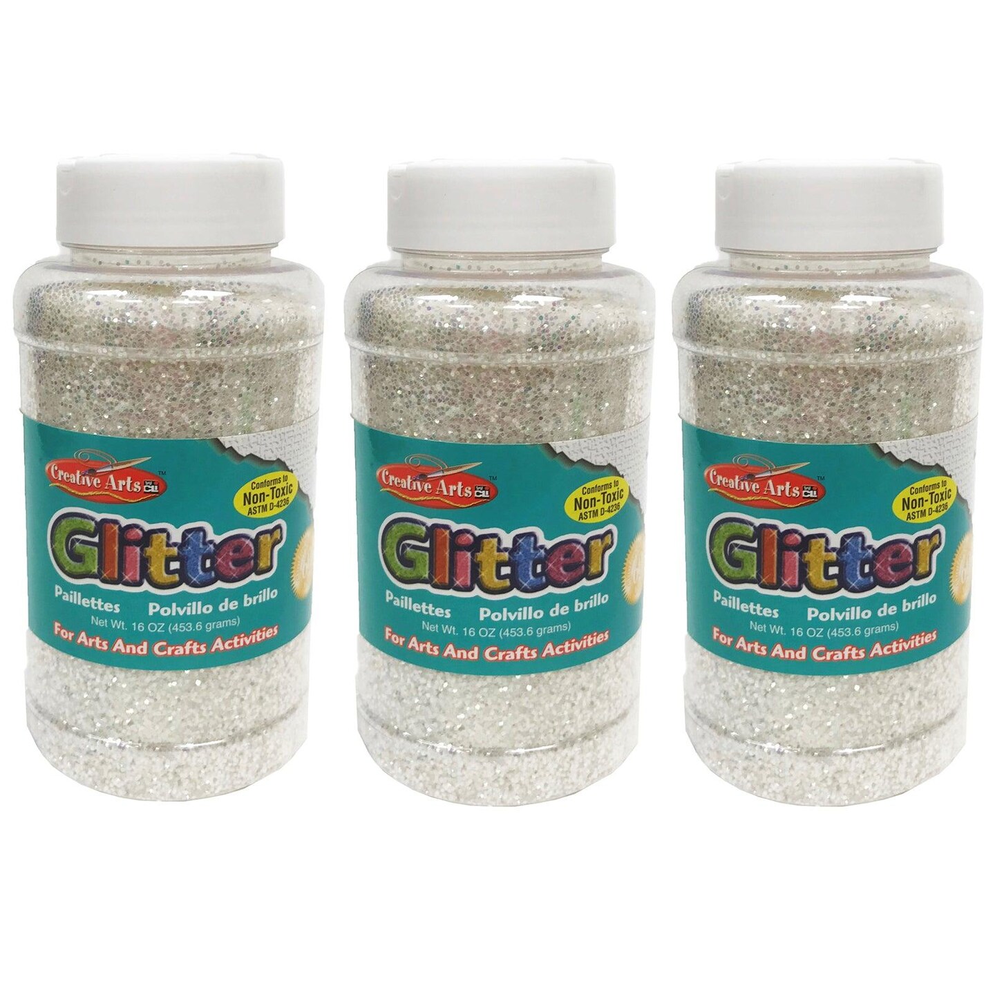 Creative Arts&#x2122; Glitter, 1 lb. Bottle, Iridescent, Pack of 3