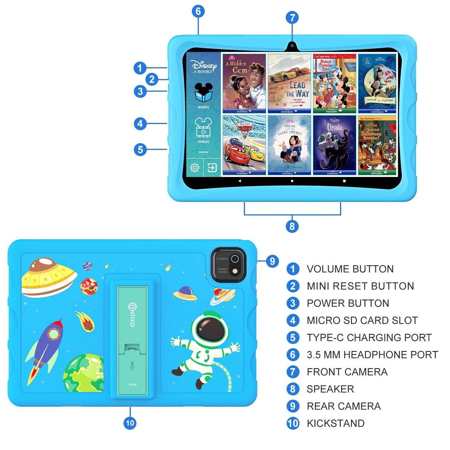 K103-A Blue 10-Inch Kids 64GB HD Tablet