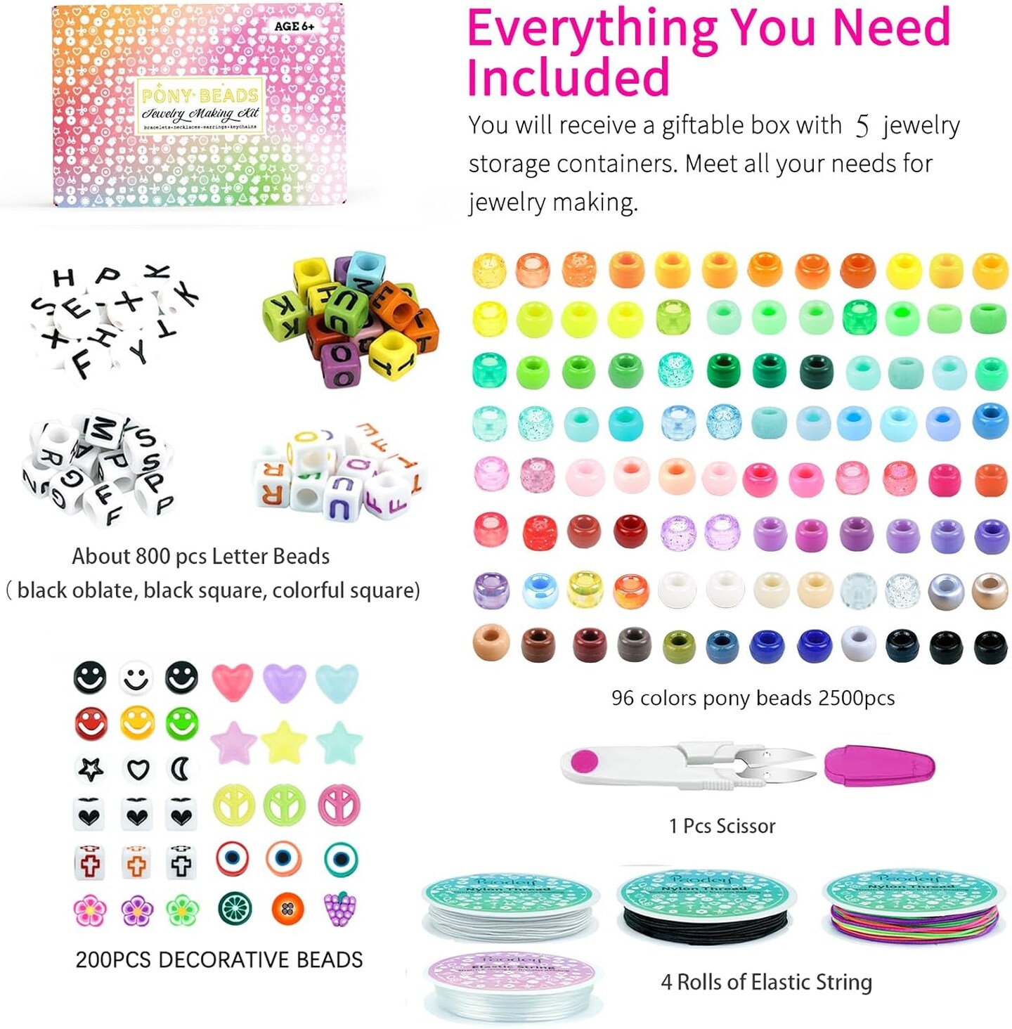 5 Boxes Bracelet Making Kit Pony Beads