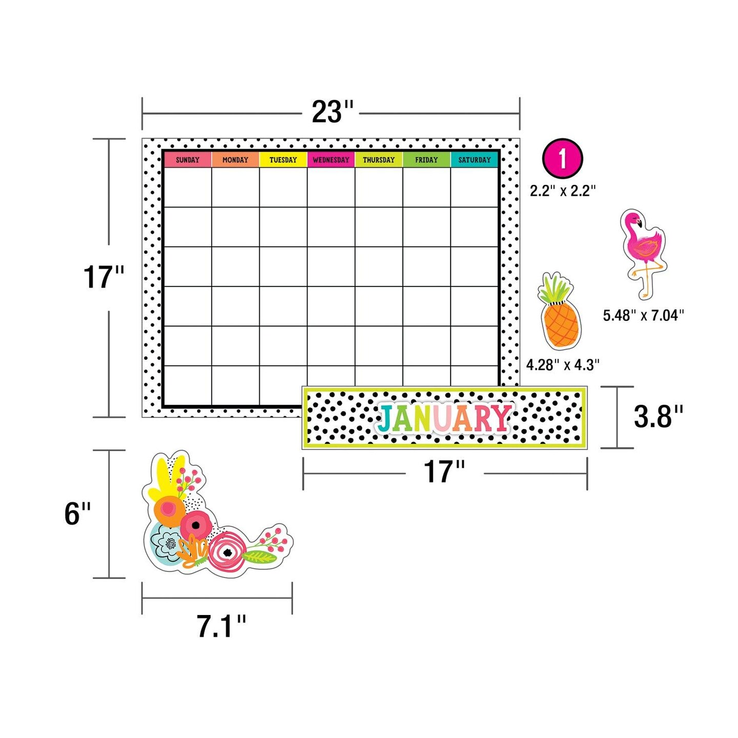 Simply Stylish Tropical Pineapple Calendar Bulletin Board Set, 2 Sets