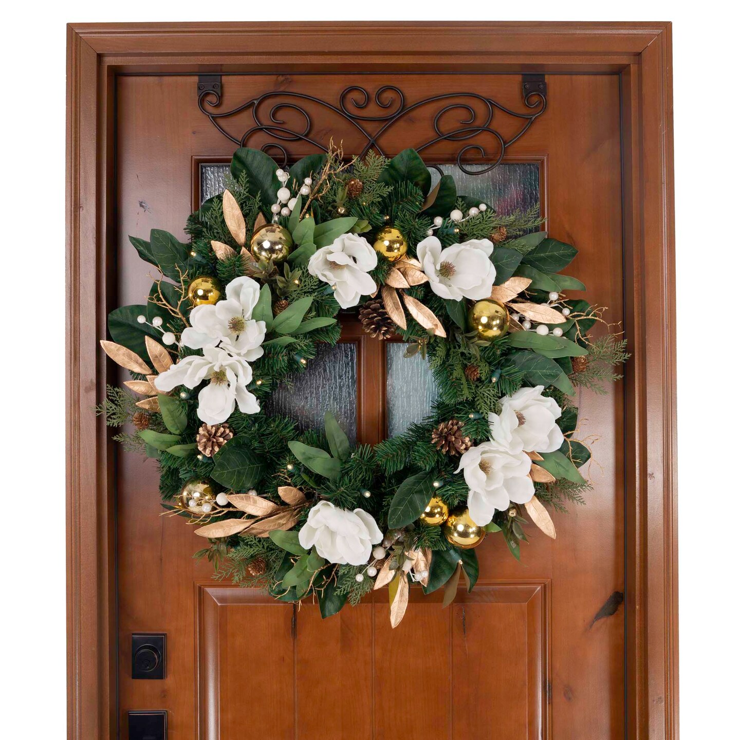 30 in. Lighted Christmas Wreath - White Gold Magnolia