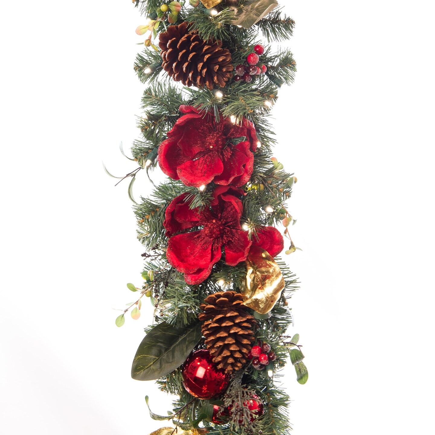 9 ft. Artificial Christmas Garland with Lights - Red Magnolia