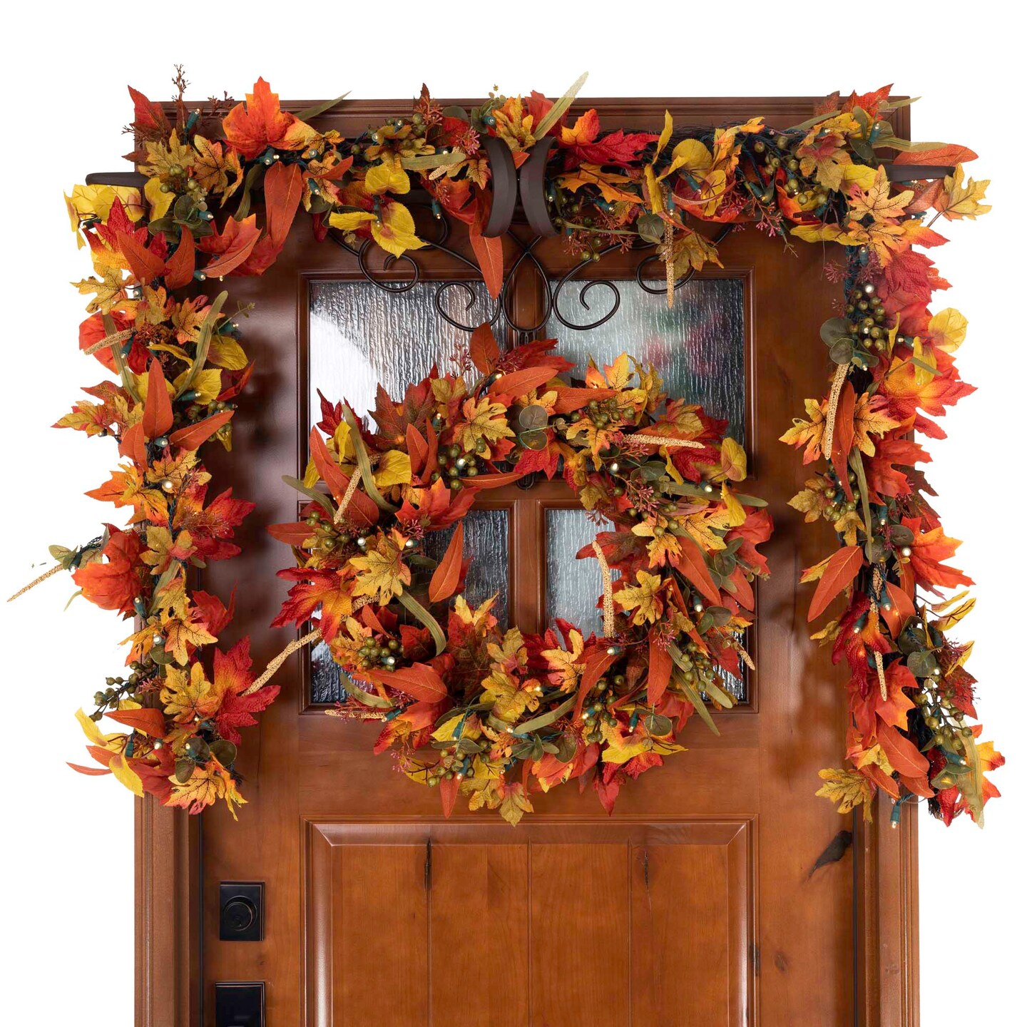 9 ft. Artificial Garland with Lights - Fall Harvest Leaf