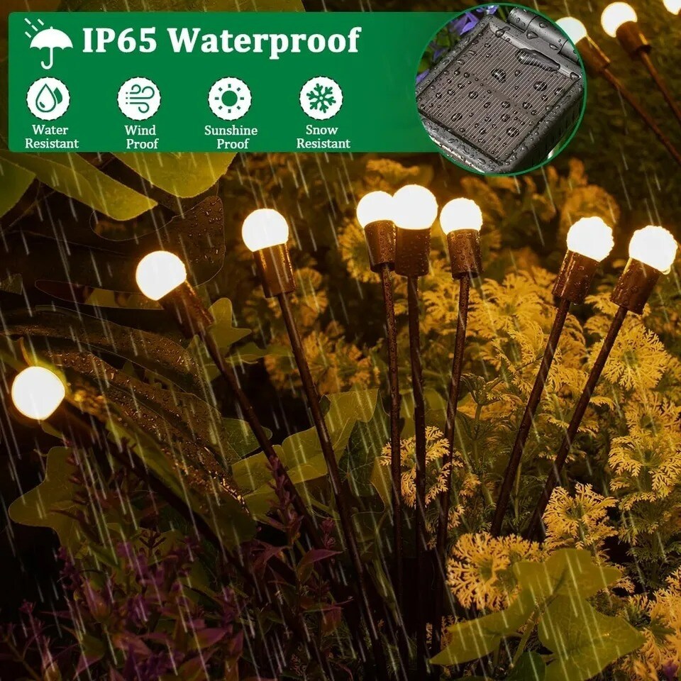 8-Pack Solar Firefly Lights 64 LED Solar Garden Lights for Outside Waterproof