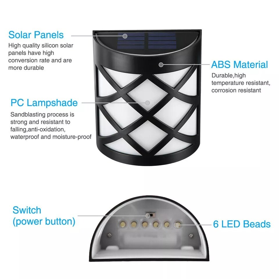 Outdoor Solar 6LED Deck Lamp Path Garden Patio Pathway Stairs Step Fence Light