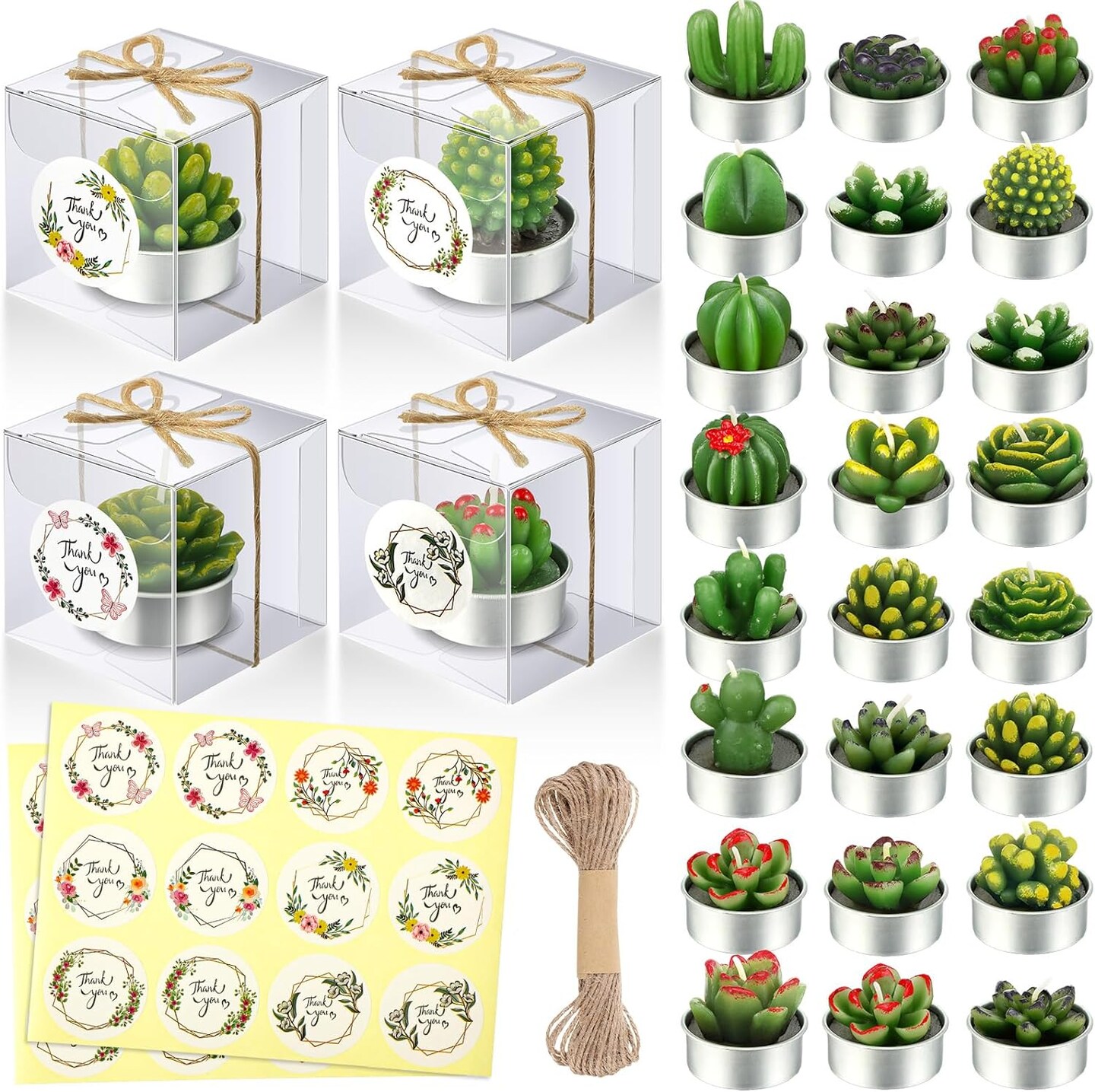 24 Sets Succulent Cactus Tealight Candles