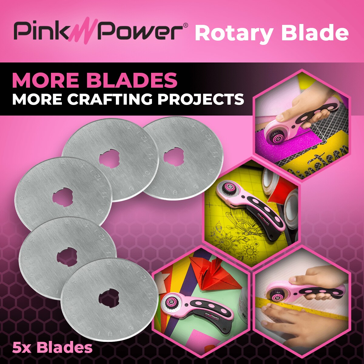 Pink Power 45mm Rotary Blades, 5ct.