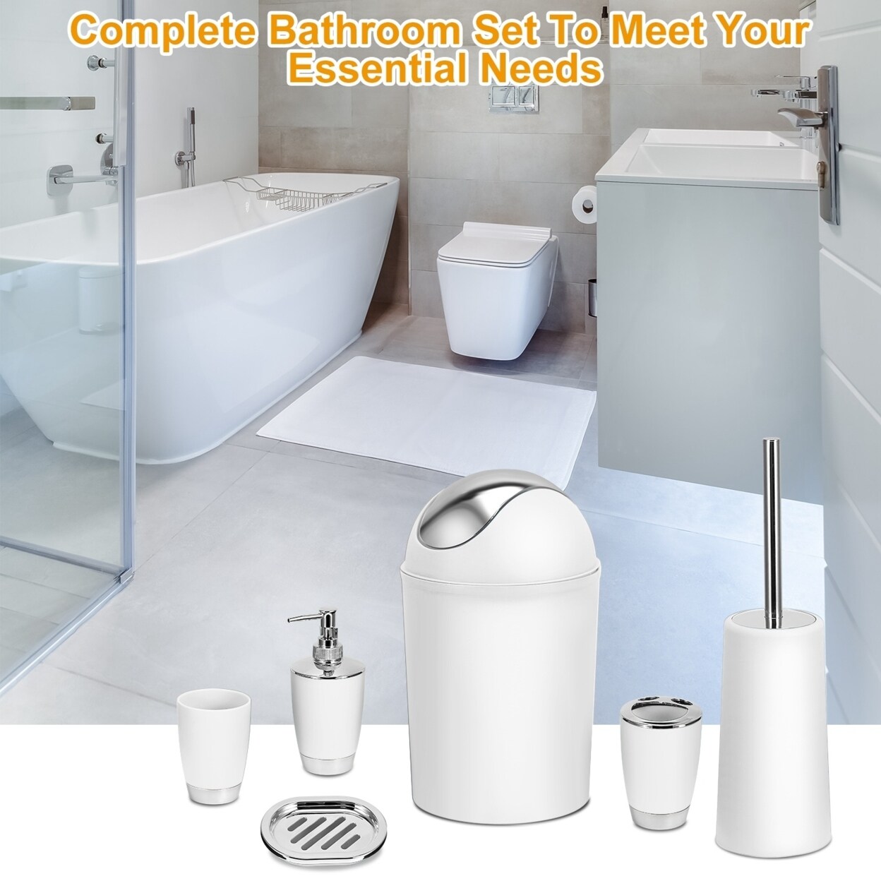 6 Pcs Bathroom Accessories Set Black Pp Soap Dispenser Toothbrush Holder Tumbler