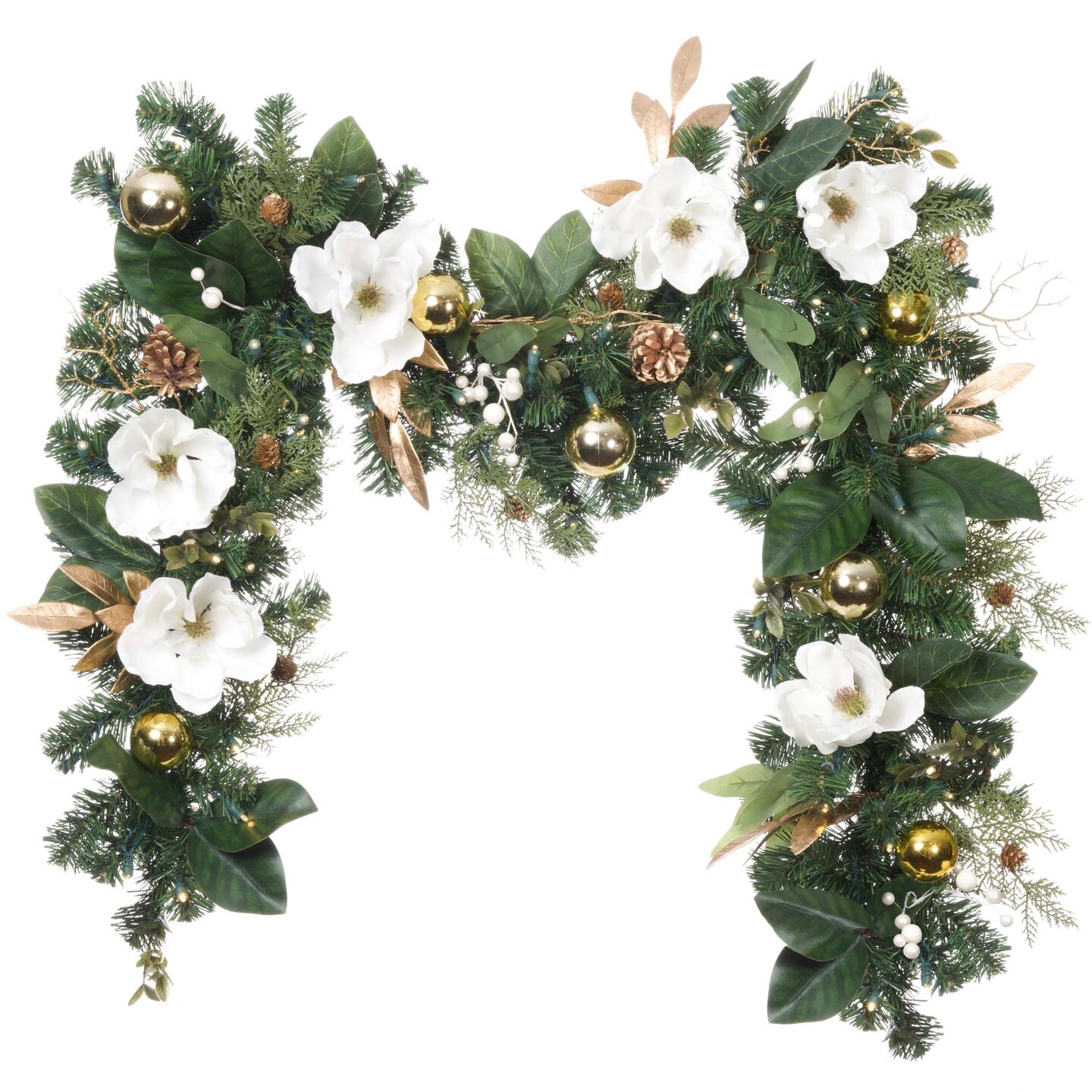 9 ft. Artificial Christmas Garland with Lights - White Gold Magnolia