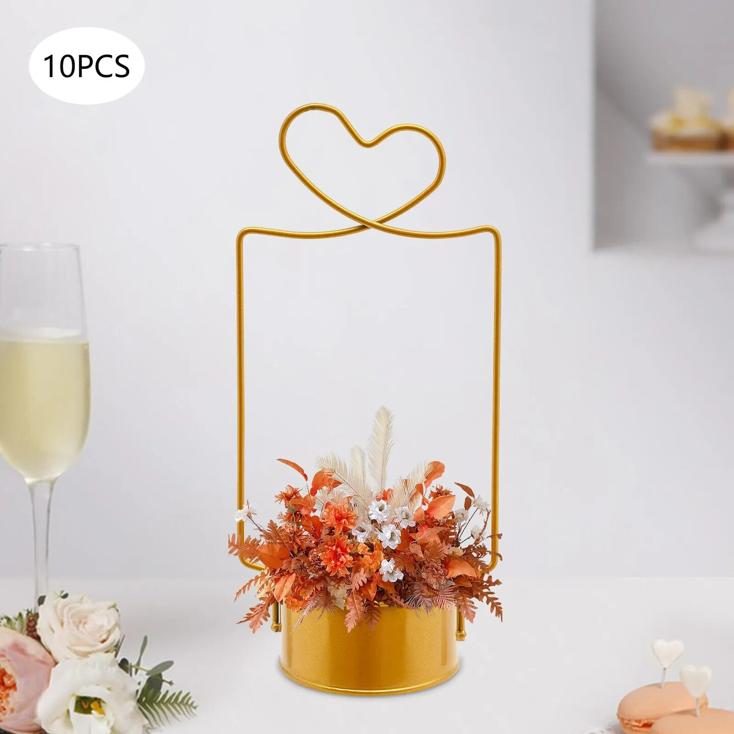 10 Pcs Metal Large Round Baskets Gold Wedding Centerpieces Flowers Holder Rack