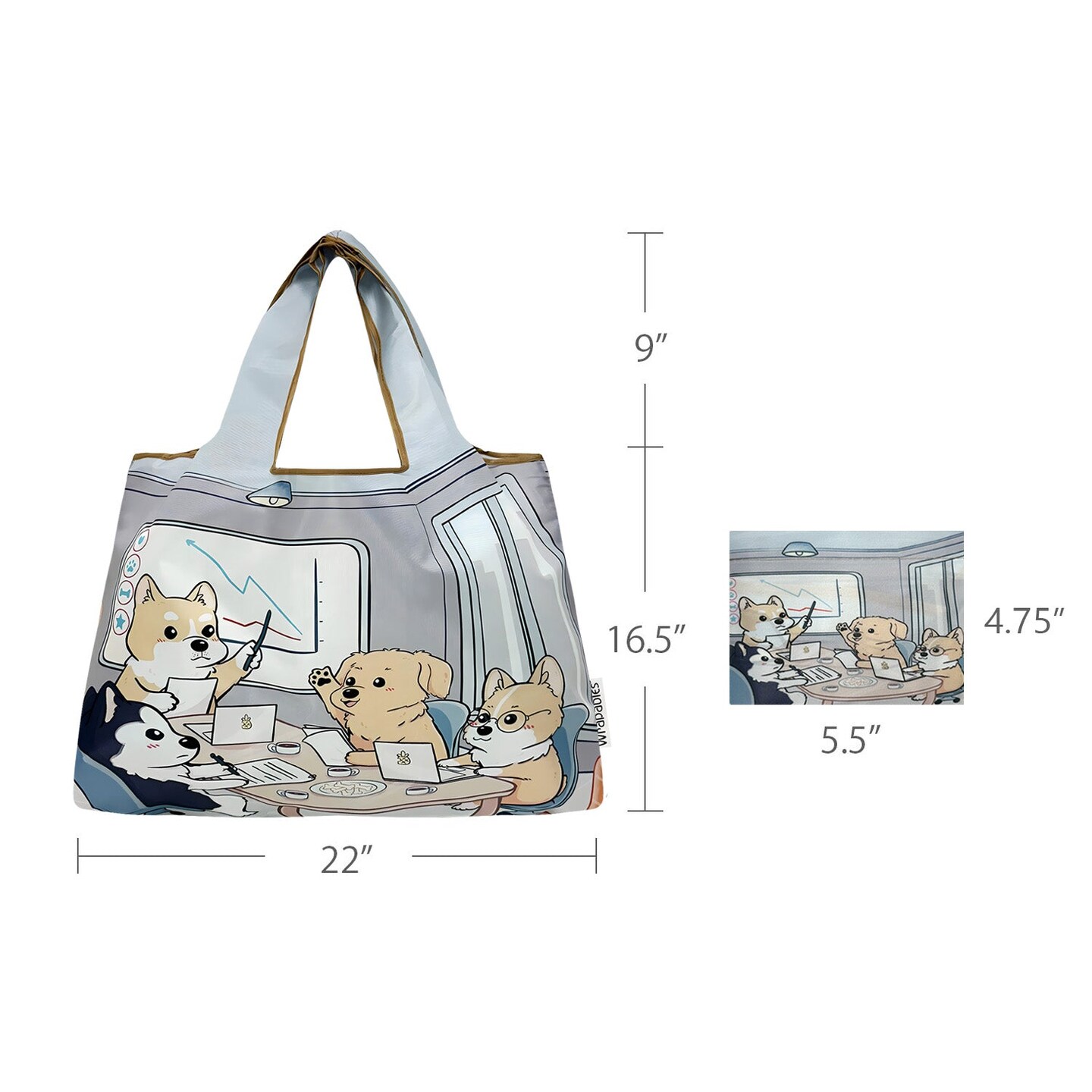 Wrapables Large Foldable Tote Nylon Reusable Grocery Bags, Dogs Rule