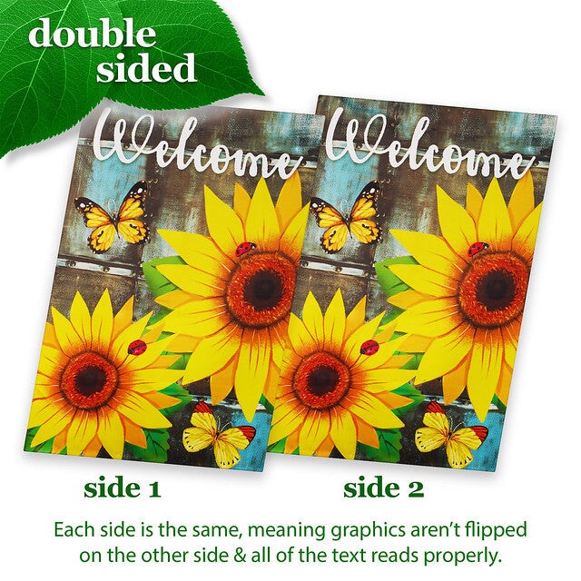 G128 House Flag Welcome Sunflowers and Butterflies | 28x40 Inch | Printed Blockout Polyester - Summer Decoration