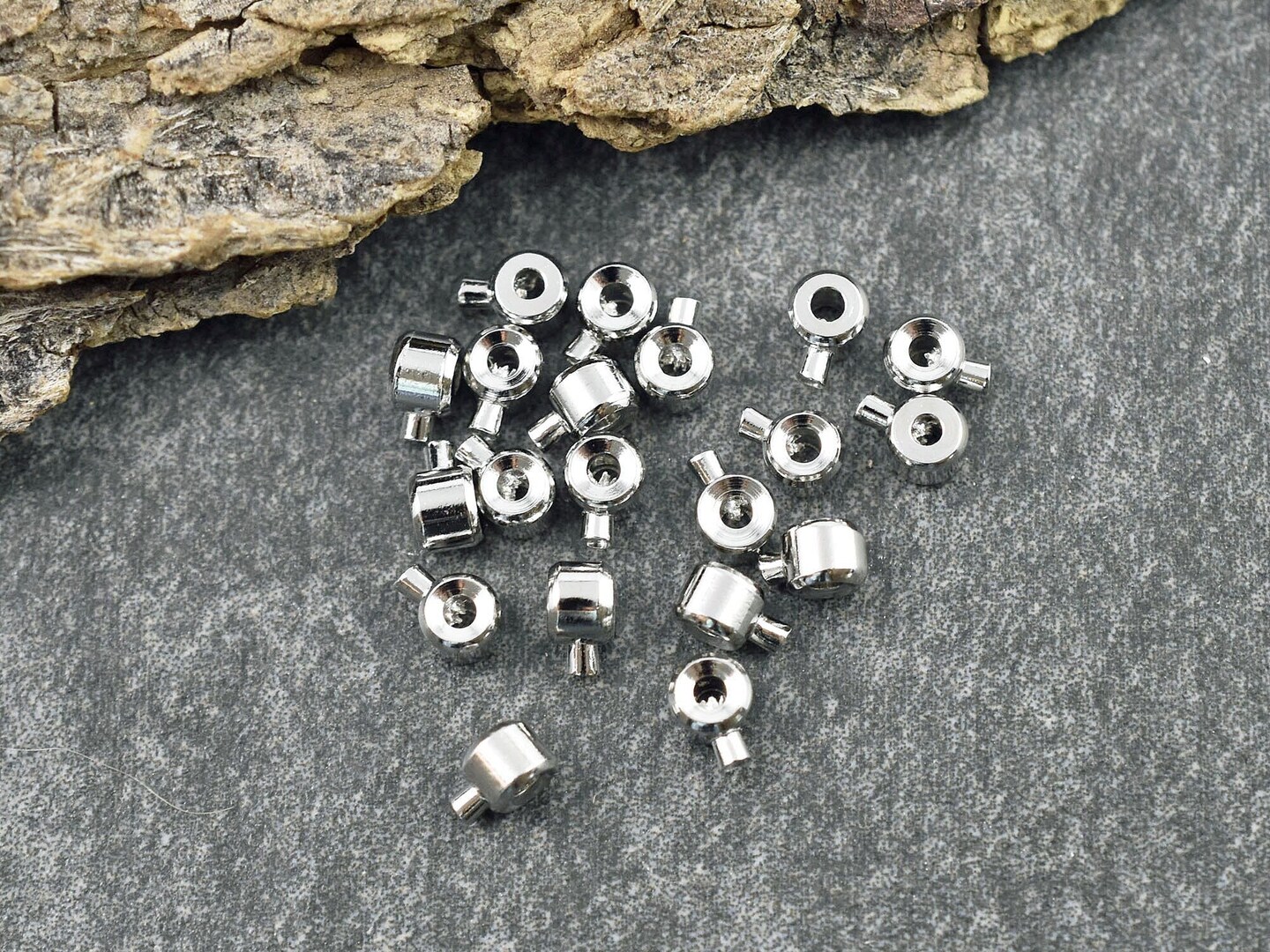 *50* Long Lasting Platinum Plated Brass One Touch Crimp Stopper Beads