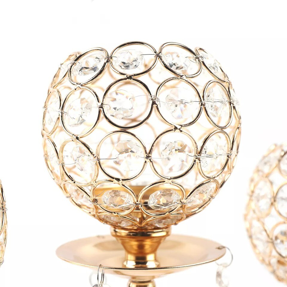 3 Arms Crystal Candle Holder Gold Table Centerpieces for Dining Room Table