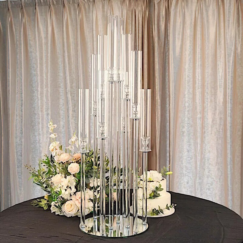 47&#x22; CLEAR 10 Arm Crystal Glass Candelabra VOTIVE CANDLE HOLDER