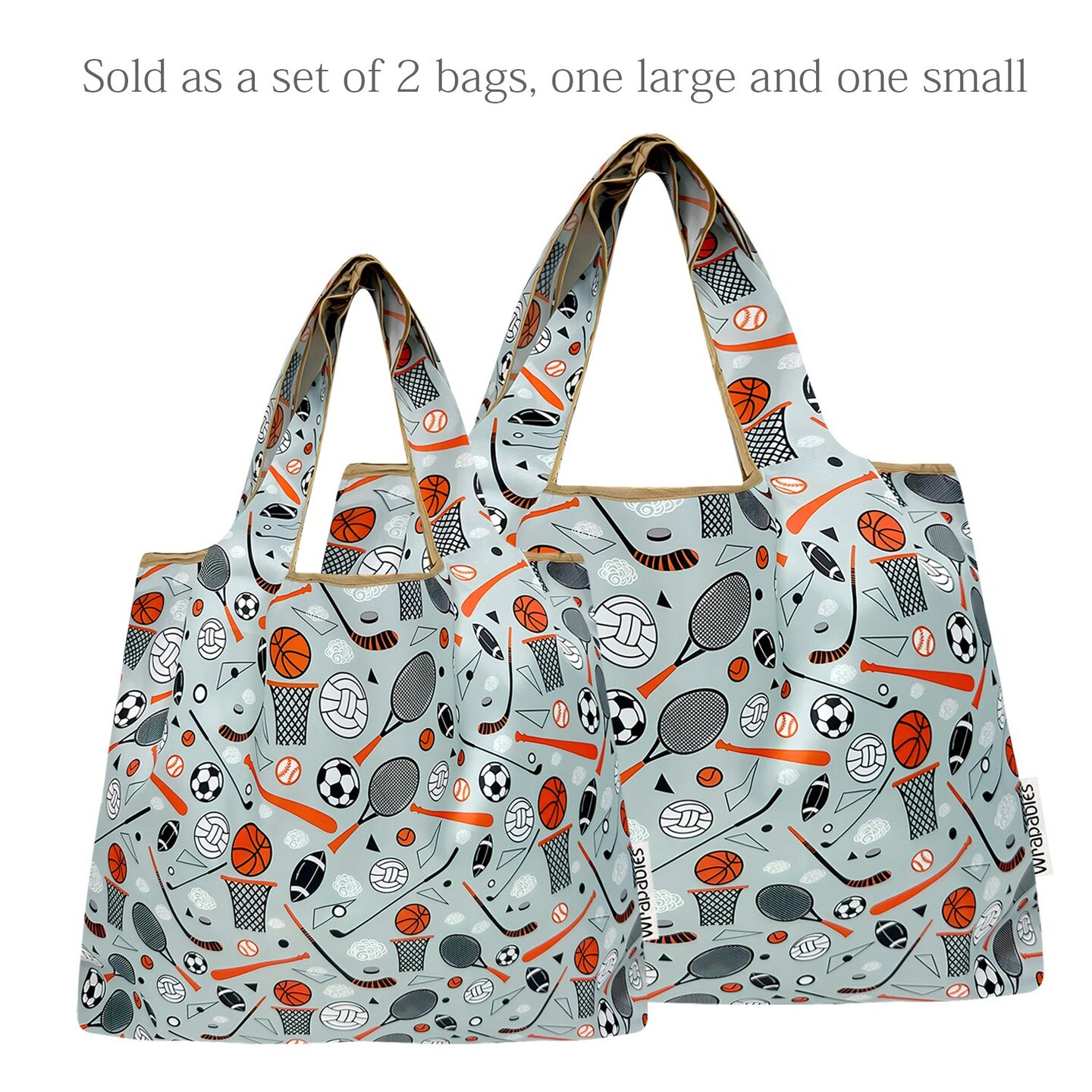 Wrapables Large & Small Foldable Tote Nylon Reusable Grocery Bags, Set of 2, Sporty