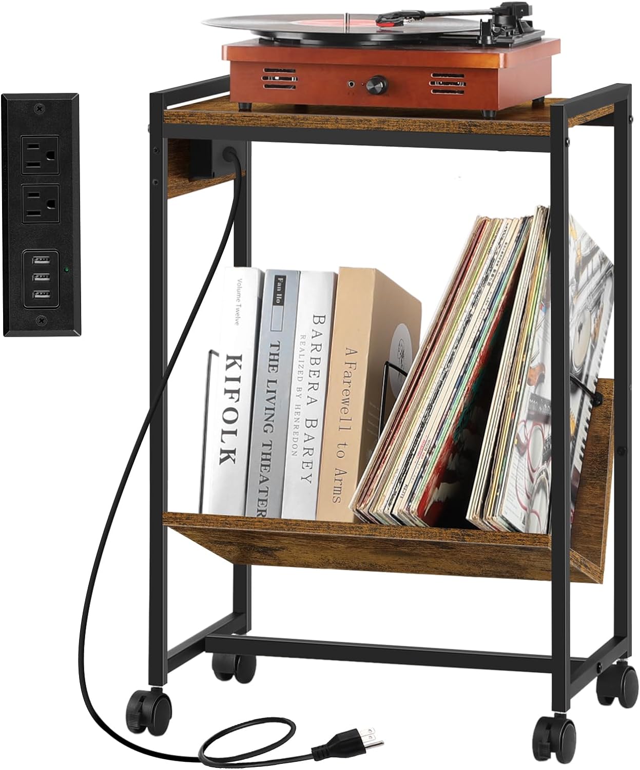 Record Player Holder Stand End Table with Vinyl Storage