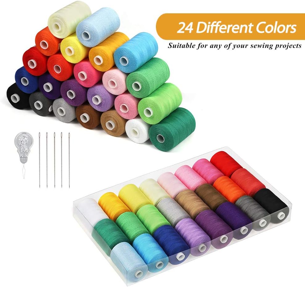 Sewing Thread Sets - 24-Color Spools Thread Mixed Cotton, 1000 Yards Sewing Kits Thread for Sewing Machine, DIY Sewing