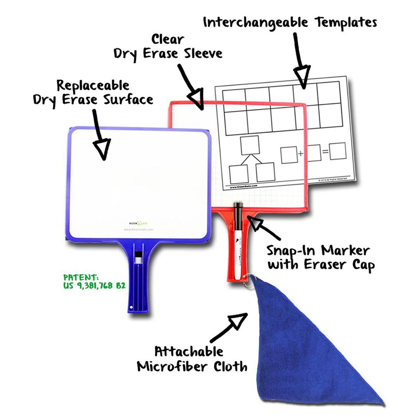 Customizable Handheld Whiteboards with Clear Dry Erase Sleeves &#x26; Markers, Class Set of 36