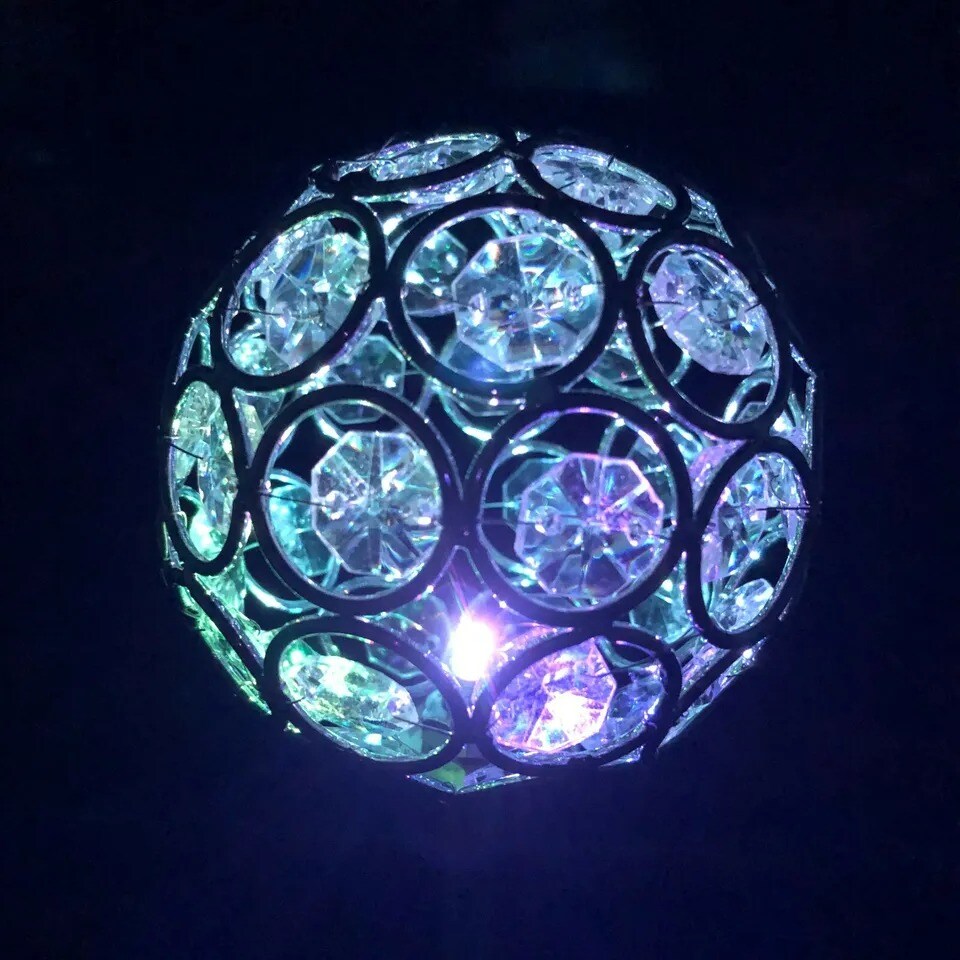 Solar Crystal Glass Ball Garden Stake Color Change LED Light Outdoor Yard Decor