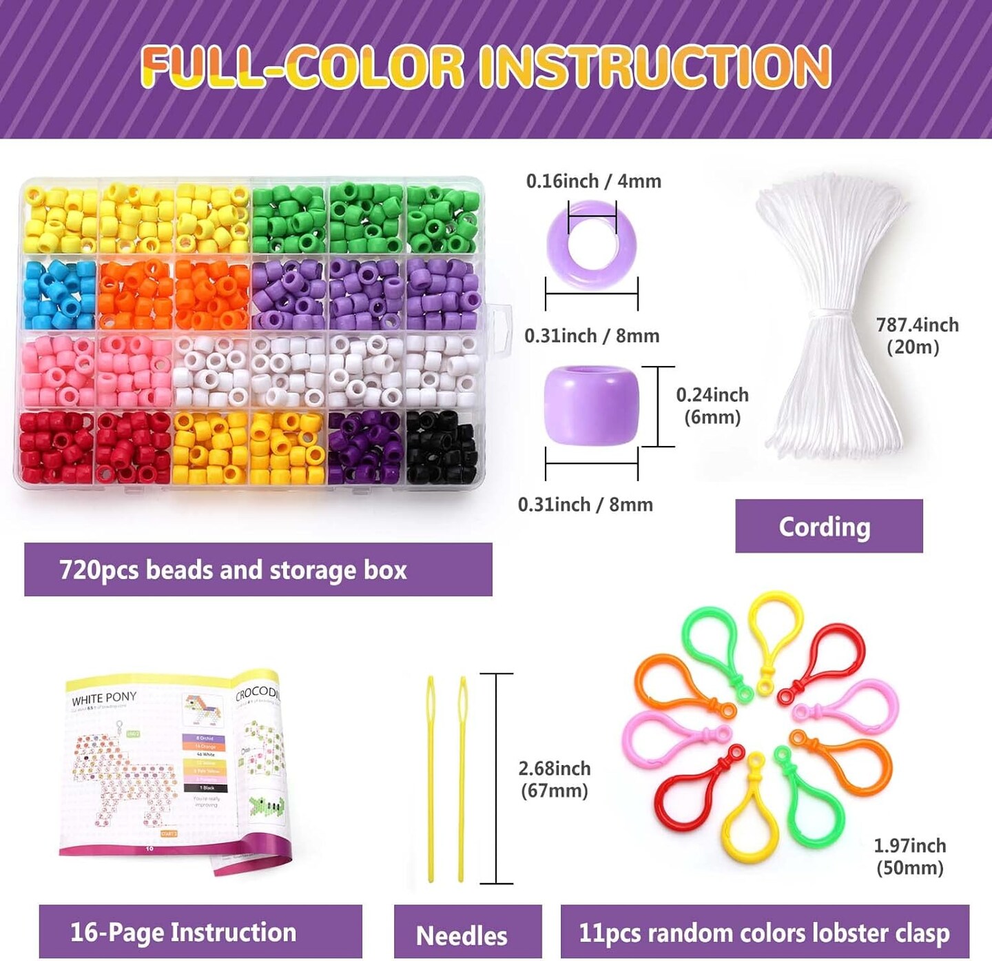 Bead Pets Kit, Bead Pets Crafts for Kids with Video Tutorials, Bead Pet Keychain Includes Beads, Instruction, Cording, Keychains, Needles, Storage Box, Beads Art Crafts for Beginners