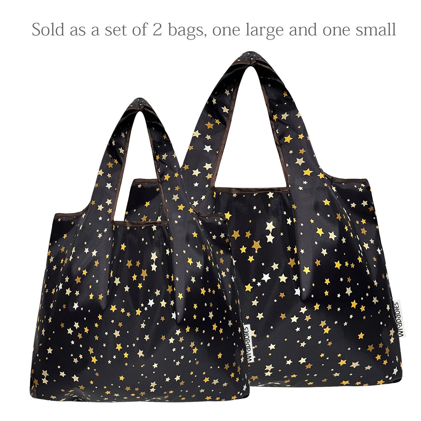 Wrapables Large & Small Foldable Tote Nylon Reusable Grocery Bags, Set of 2, Shining Stars