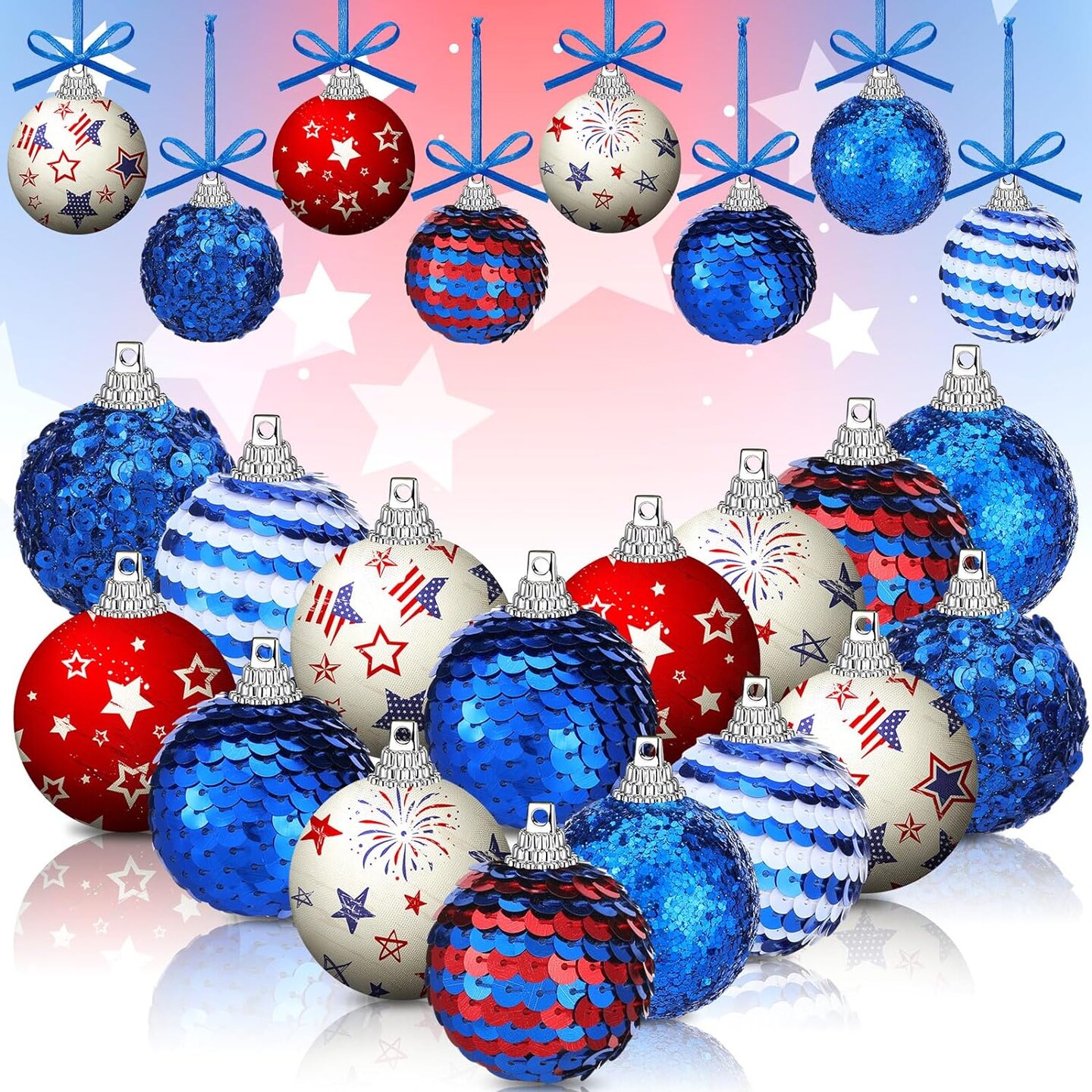 16 Pcs 4th of July Tree Ornaments Patriotic Ball Hanging Ball Decor