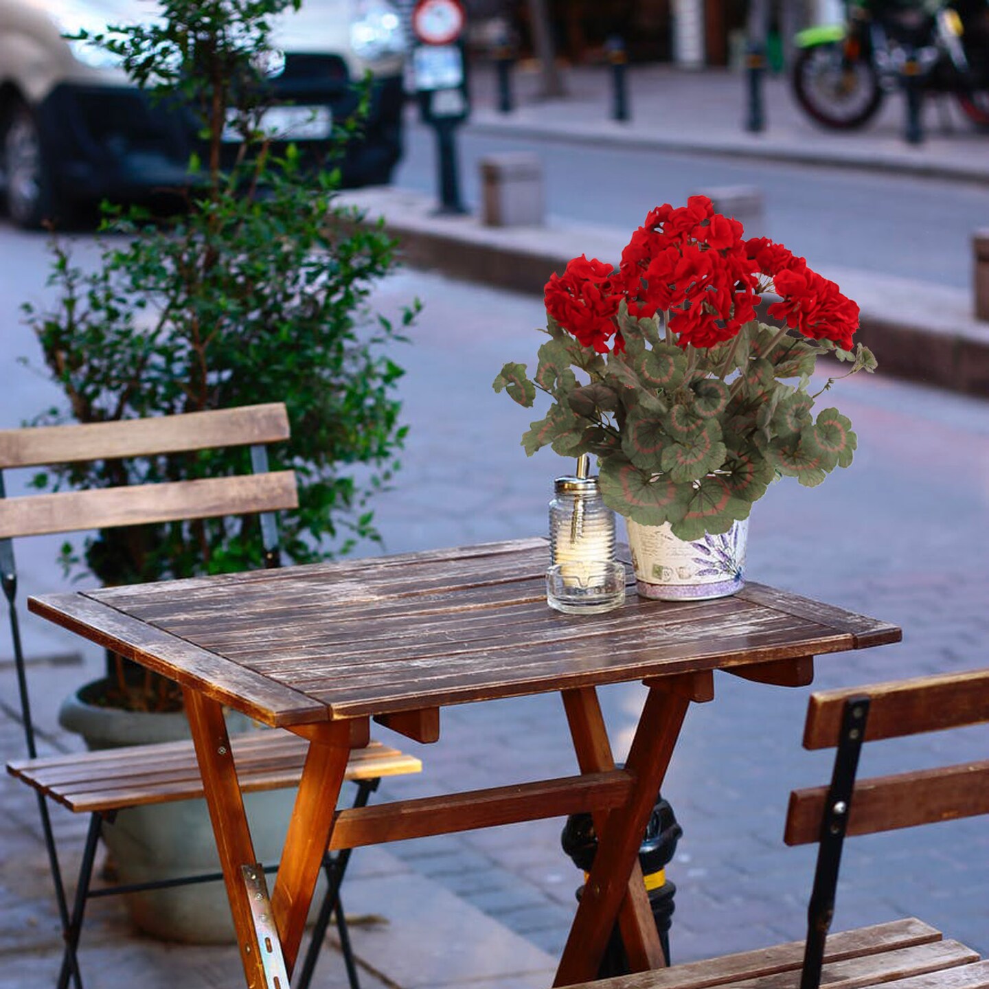 18" Red Geranium Flower Bush - Lifelike Artificial Blooms, Perfect for Home, Garden & Patio Décor - Spring & Summer Accent, Floral Home by Artificial Flowers