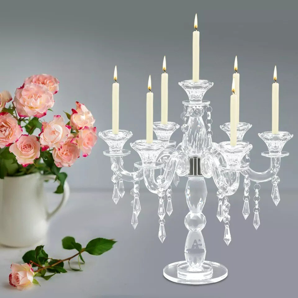 Crystal Candelabra Candlestick 7-arm Candle Holder Wedding Birthday Party Gift