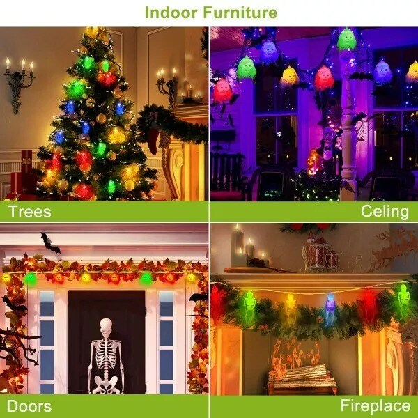 50LED Halloween String Lights Skeleton Skull Party Decor Fairy Battery Lights