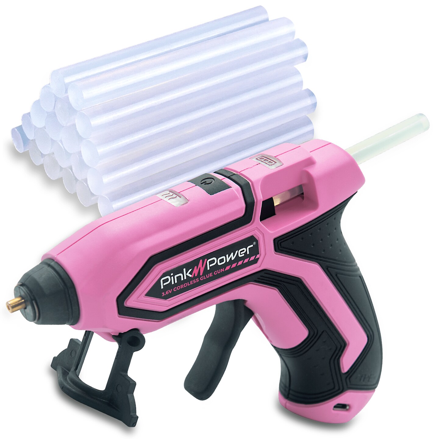 Pink Power Cordless Mini Hot Glue Gun with Stand - USB Rechargeable Wireless Hot Melt Glue Gun Kit with 20 Glue Sticks - Battery Operated Cordless Glue Gun for Crafts - Portable Pink Hot Glue Gun