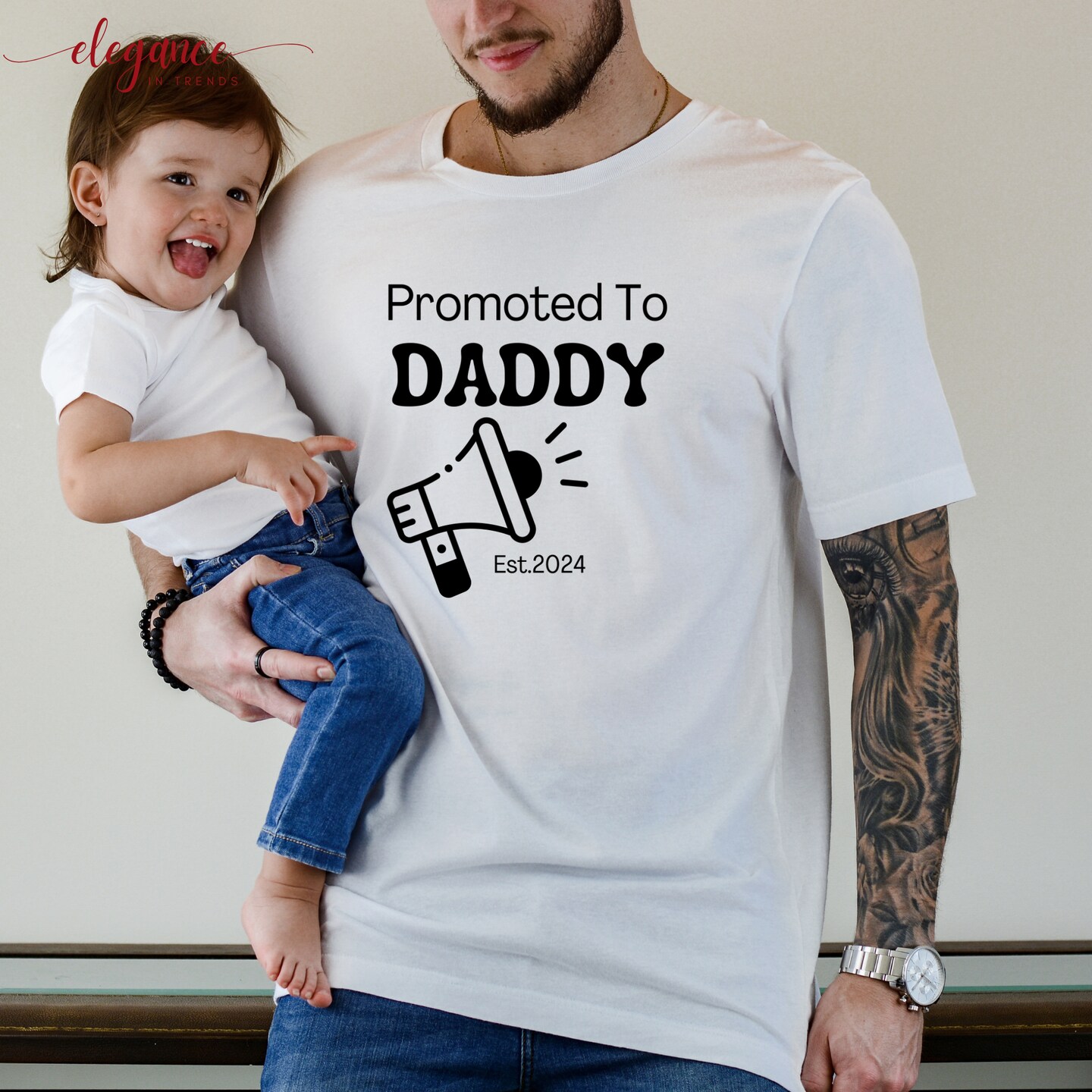 Custom Promoted to Daddy T-shirt with Est Date, First Fathers Day Gift for Dad  to Be, Personalized Baby Announcement Shirt - EITFD033 | MakerPlace by  Michaels, image size:1080x1080