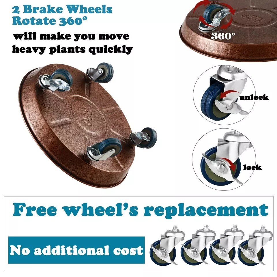 3 Packs Metal Plant Caddy with Wheels 13&#x22; Rolling Plant Stand Heavy Duty Plan