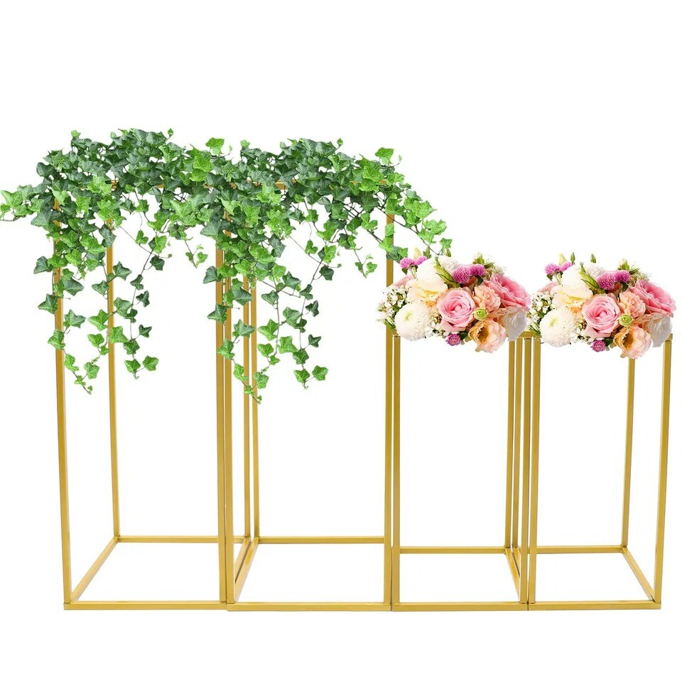 Gold Metal Flower Stand Rectangular Rack For Wedding Table Centerpieces Decor