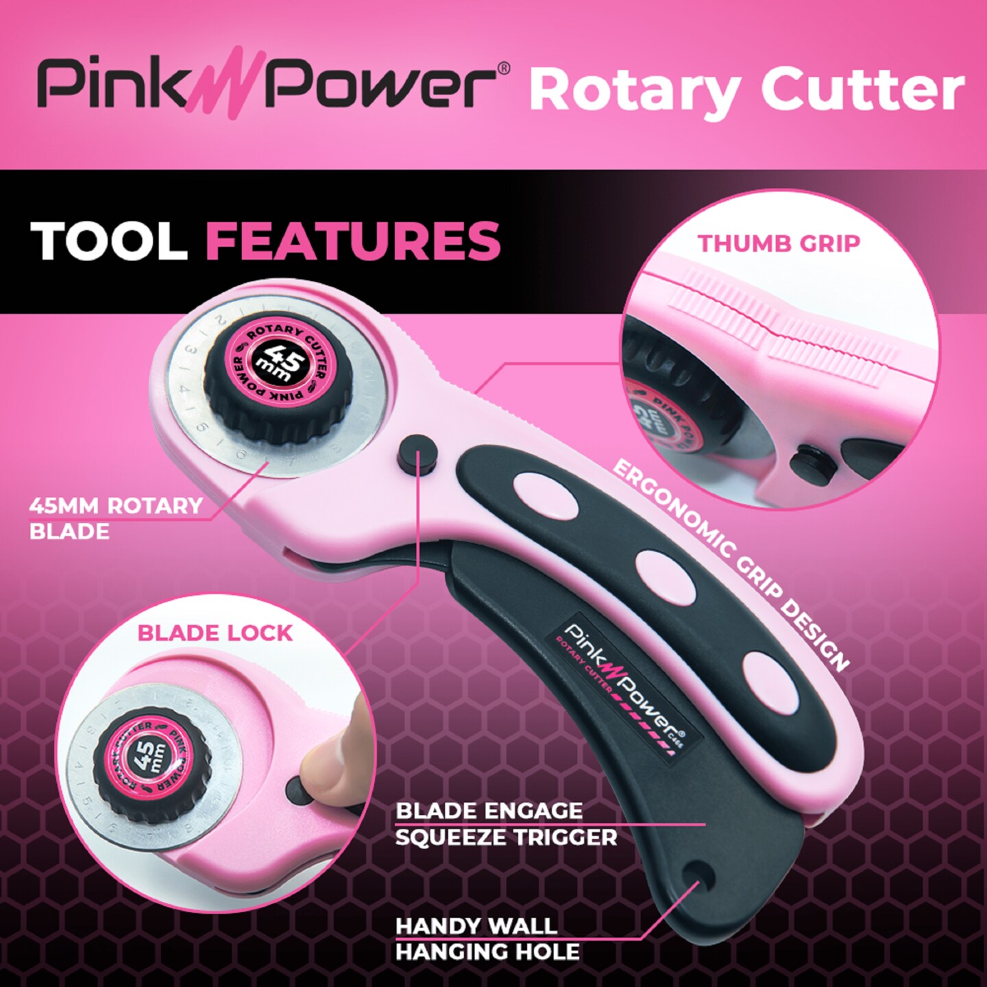 Pink Power 45mm Manual Rotary Cutter Set