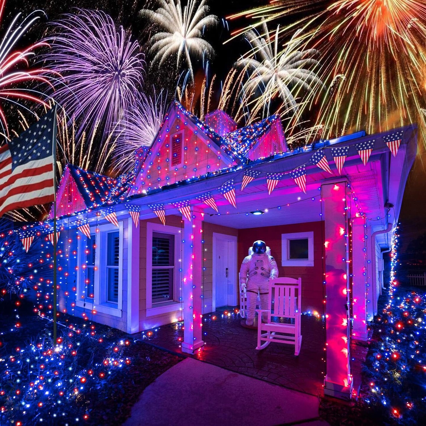 4th of July Decorations 250 LED Red White and Blue Fairy String Lights