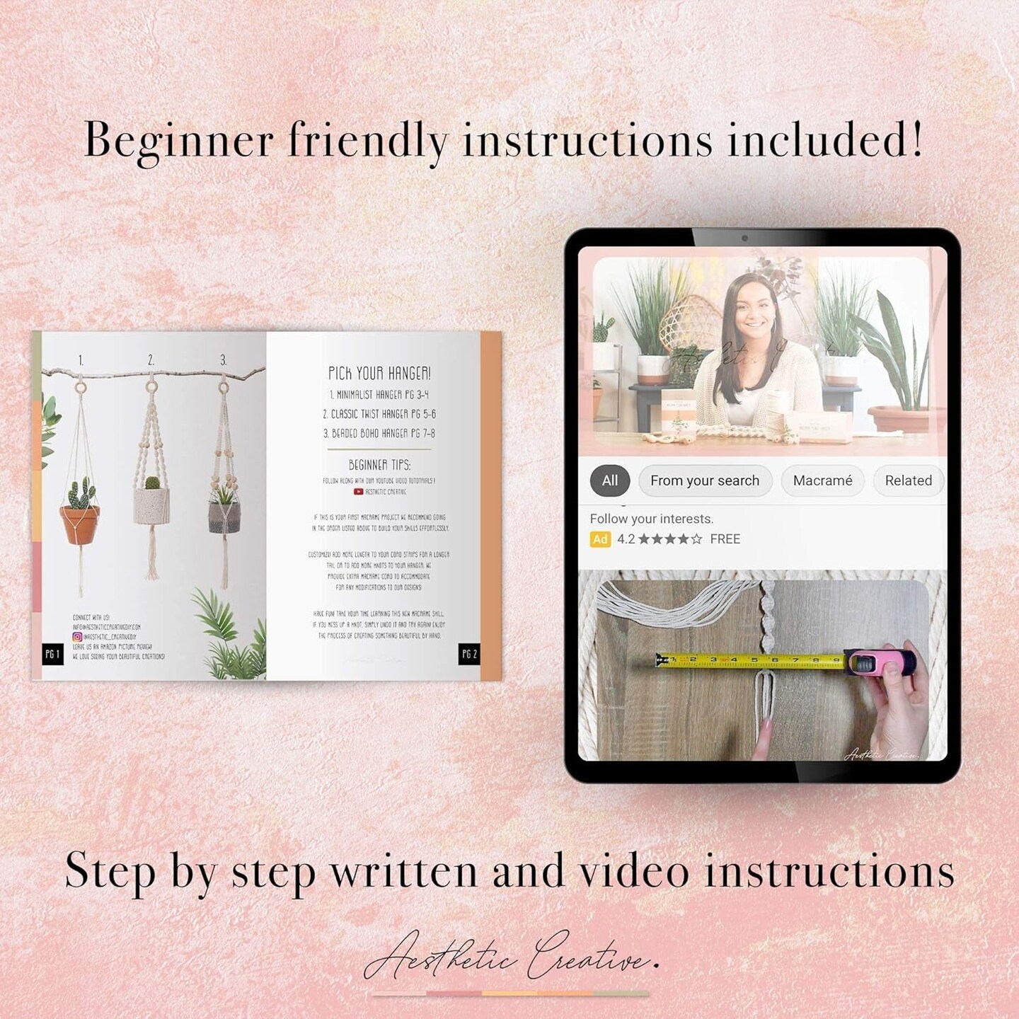 Macrame Kit - Makes 3 Macrame Plant Hangers with Easy to Follow Instructions for Adult Beginners - Includes 109 Yards 3Mm Cotton Macrame Cord, Natural Wooden Beads &#x26; Custom Instruction Booklet