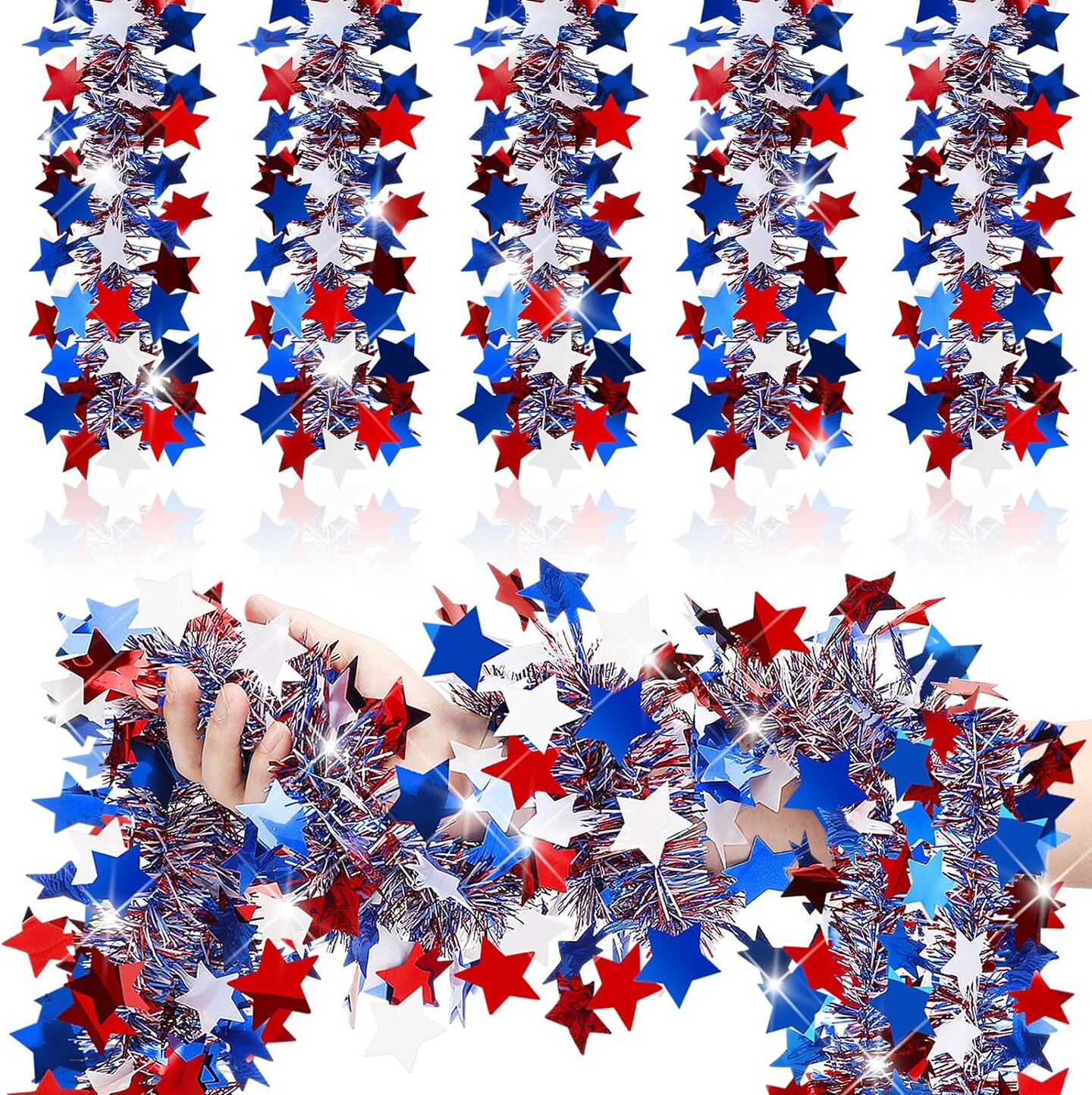 2-Pieces 80 Ft Patriotic Star Tinsel Garland