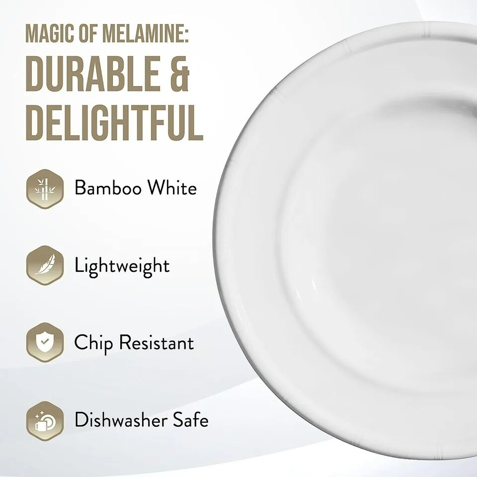 American Atelier White Melamine Salad Plates, 9-Inch Set of 4