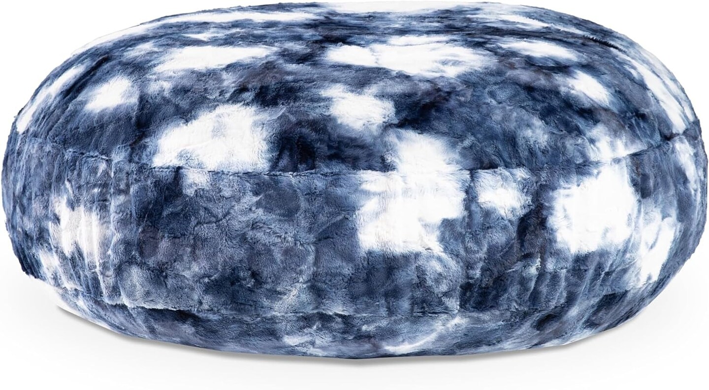 Cocoon 4 Foot Bean Bag Chair - Faux Fur, Blue &#x26; White Print