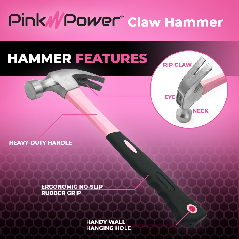 Pink Power 16oz Claw Hammer