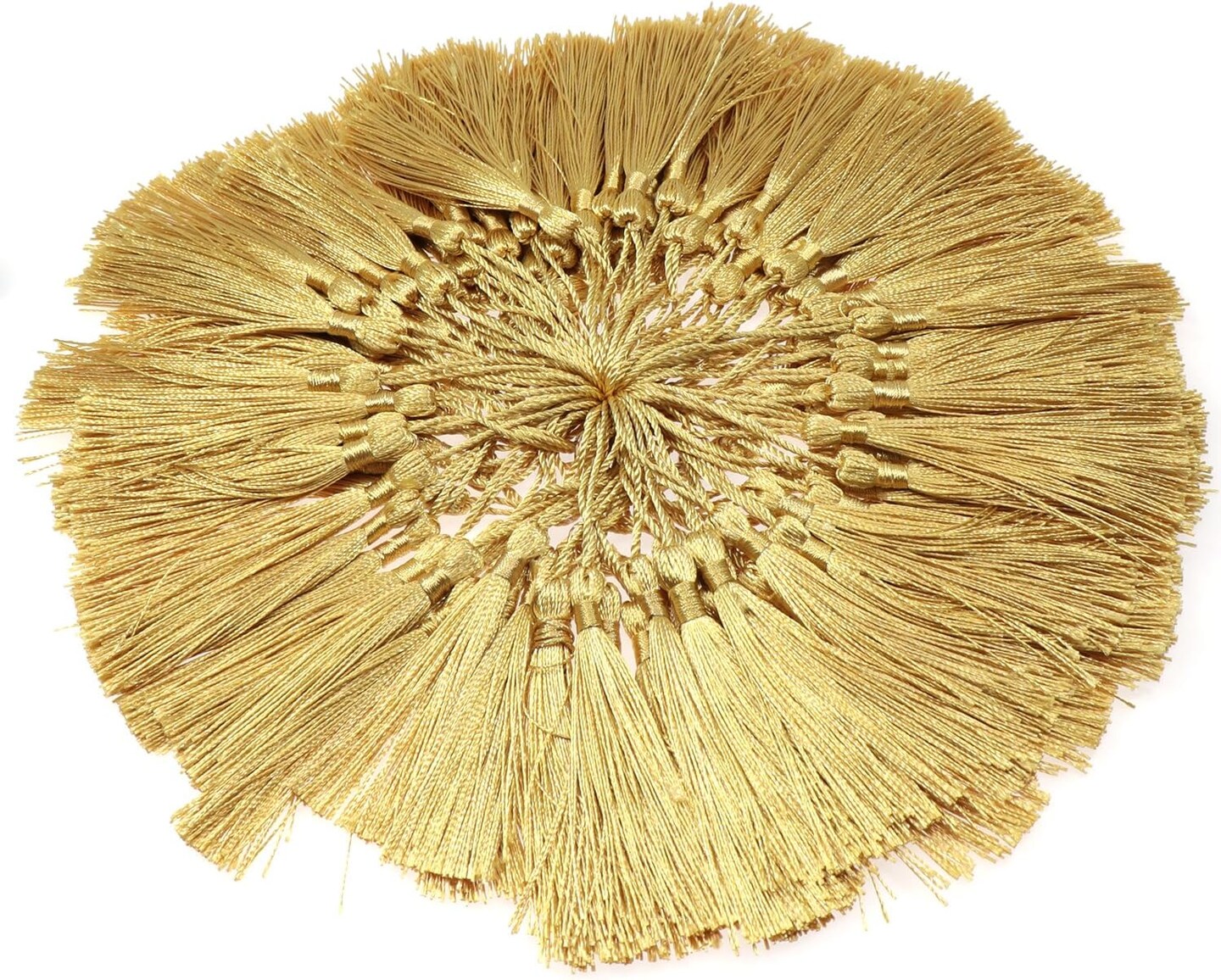 100 Pieces Light Gold 13cm/5-Inch Silky Handmade Soft Tassels Floss Bookmark Tassels with 2-Inch Cord Loop for Jewelry Making, DIY Projects, Bookmarks