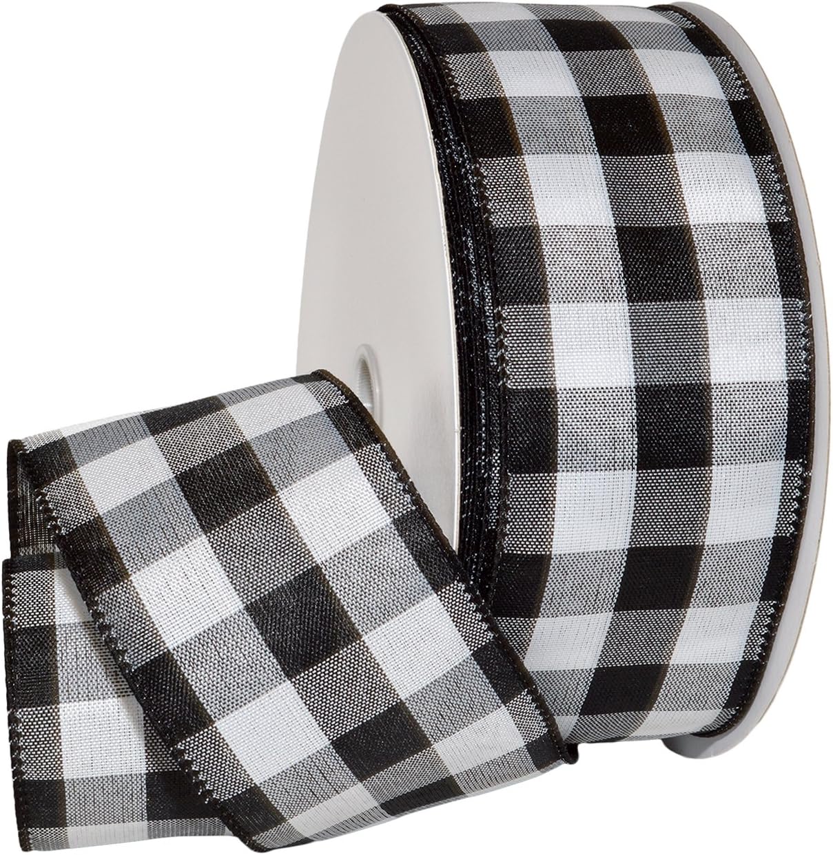 7398.60/50-613 Cambridge 2.5&#x22; X 50 YD Wired Ribbon, Black and White, Buffalo Check Plaid Ribbon for Gift Wrapping, Christmas Decorations Indoor Home Decor, Craft Supplies &#x26; Materials