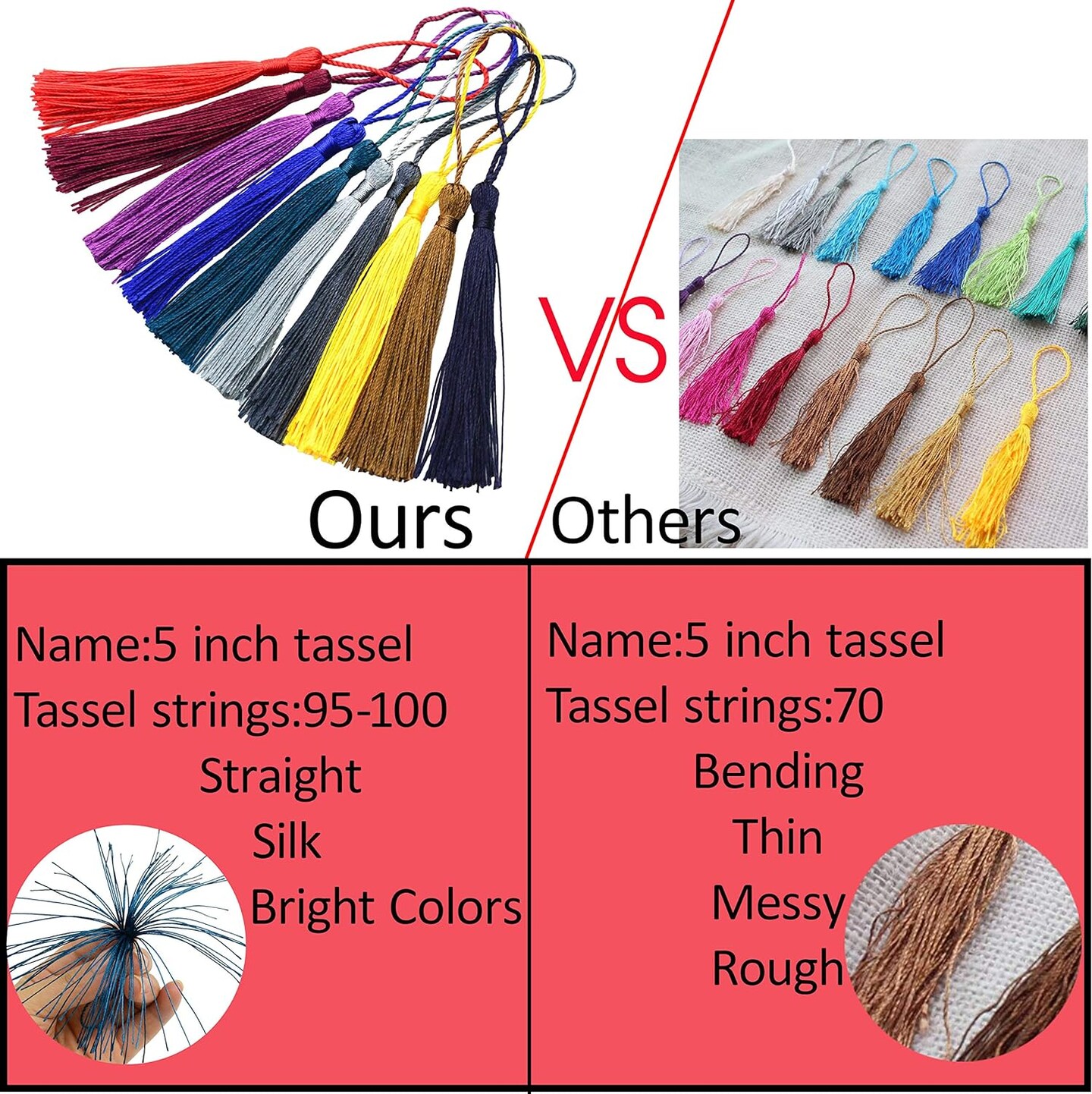 100pcs Tassels 5 Inch Silky Floss Bookmark Tassels with Cord Loop Small Tassels for Crafts Bookmarks Jewelry Making DIY Souvenir Accessory (Red)