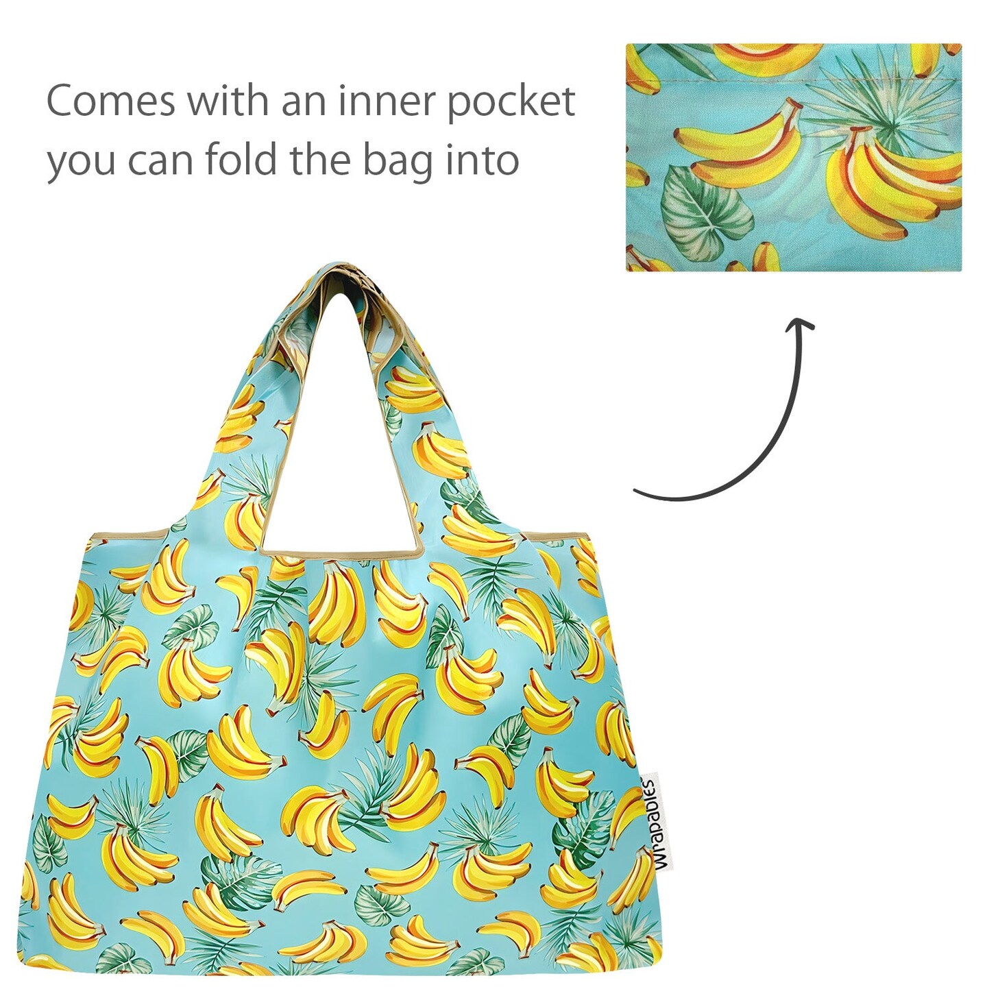 Wrapables Large Foldable Tote Nylon Reusable Grocery Bags, Bananas