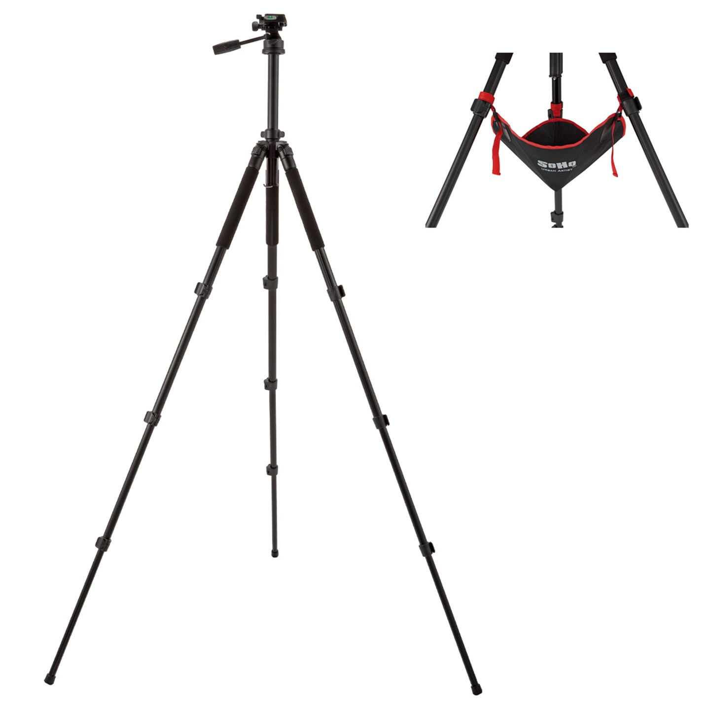 SoHo Urban Artist Deluxe Durable Aluminum Camera Tripod w/ Tripod Weight Bag, 3-Way Tilting Head, Telescoping Legs, Quick Release Plate, Adjusts 24.5-58in, Bubble Level, Compass, &#x26; Nylon Carrying Case