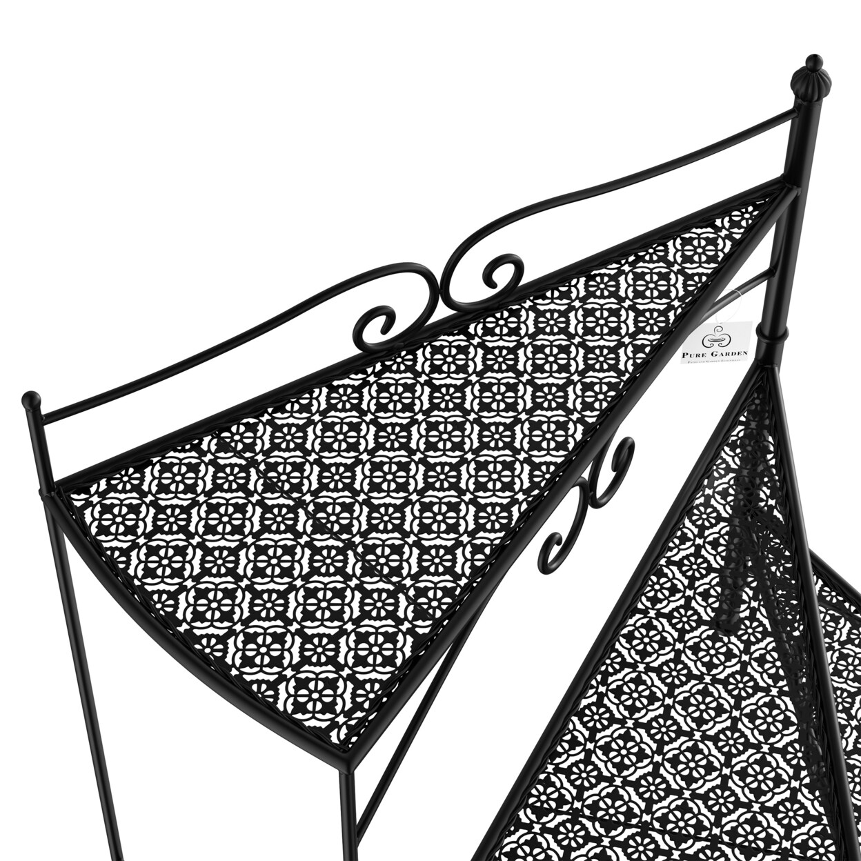 Black 3-Tier Folding Plant Stand Wrought Iron Metal Indoor Outdoor 24In H