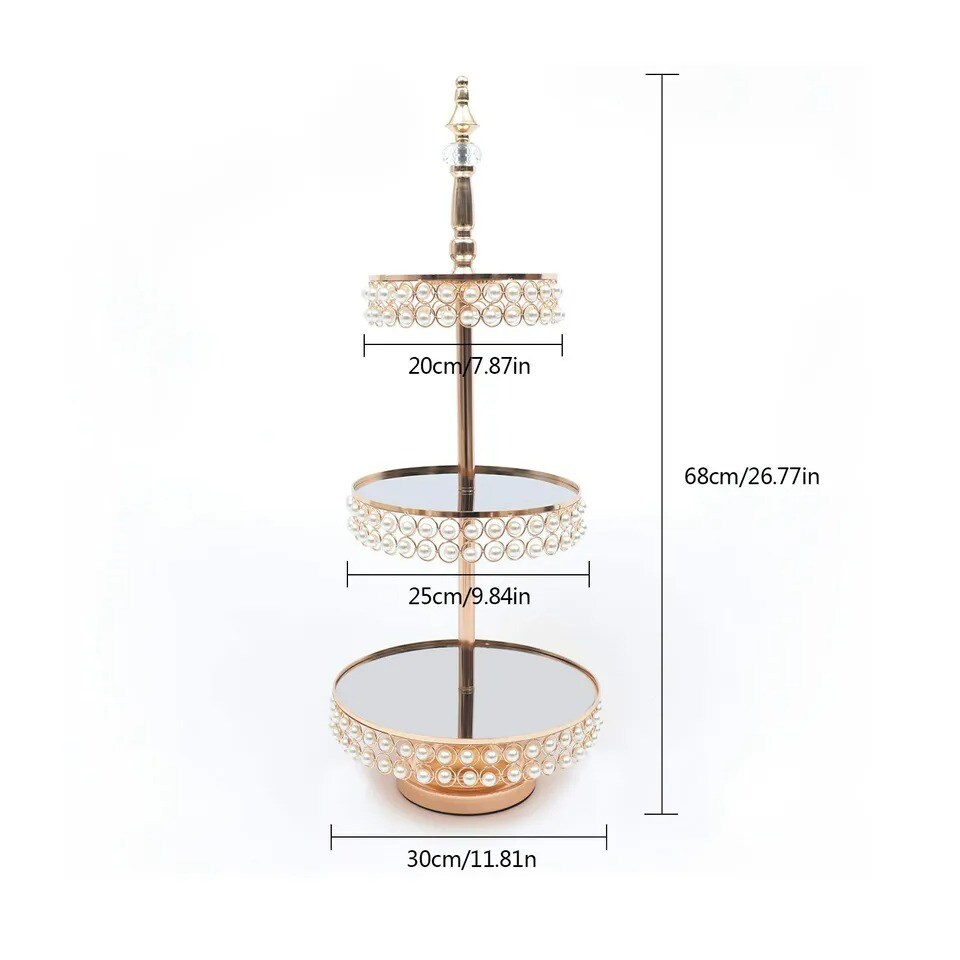 9pack Golden Cake Stand Tray 3-layer Tower Stand With Base Wedding Party Mirror