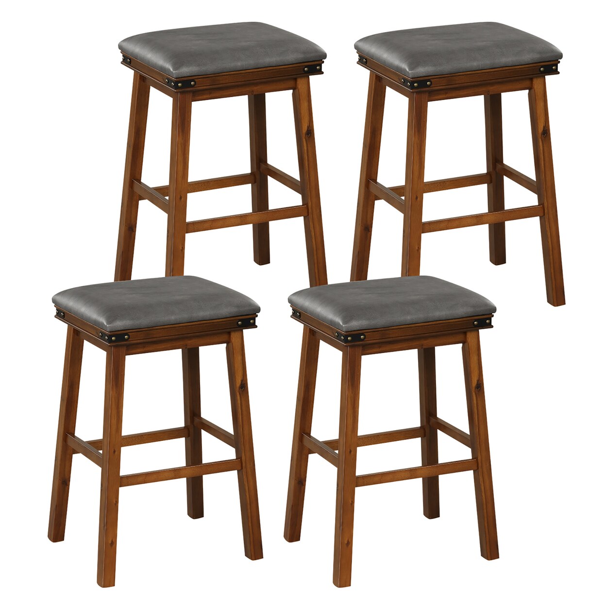 Set Of 4 Pu Leather Bar Stools 30 Counter Height Dining Stools W/ Upholstered Seat