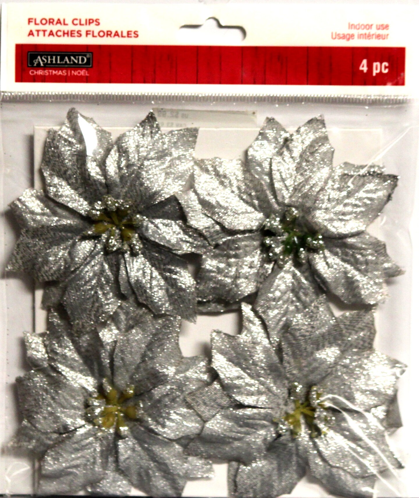 Ashland Silver Glitter Christmas Poinsettias Floral Clips